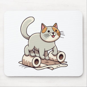 Cat Playing with Toilet Paper Mouse Mat