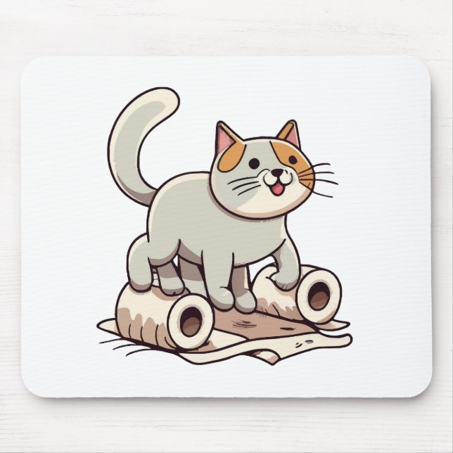 Cat Playing with Toilet Paper Mouse Mat (Front)
