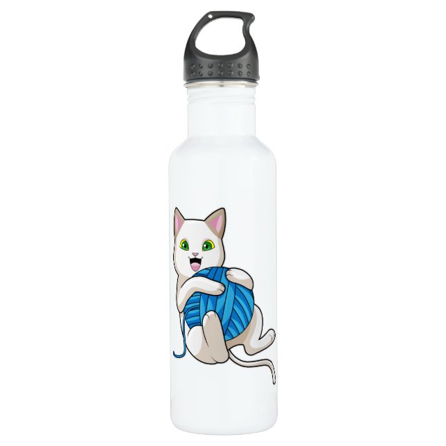 Cat Playing Wool 710 Ml Water Bottle (Front)