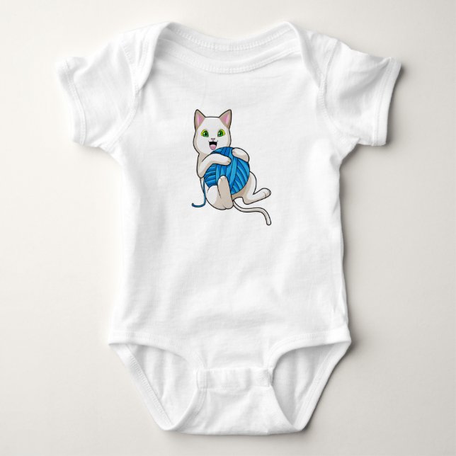 Cat Playing Wool Baby Bodysuit (Front)