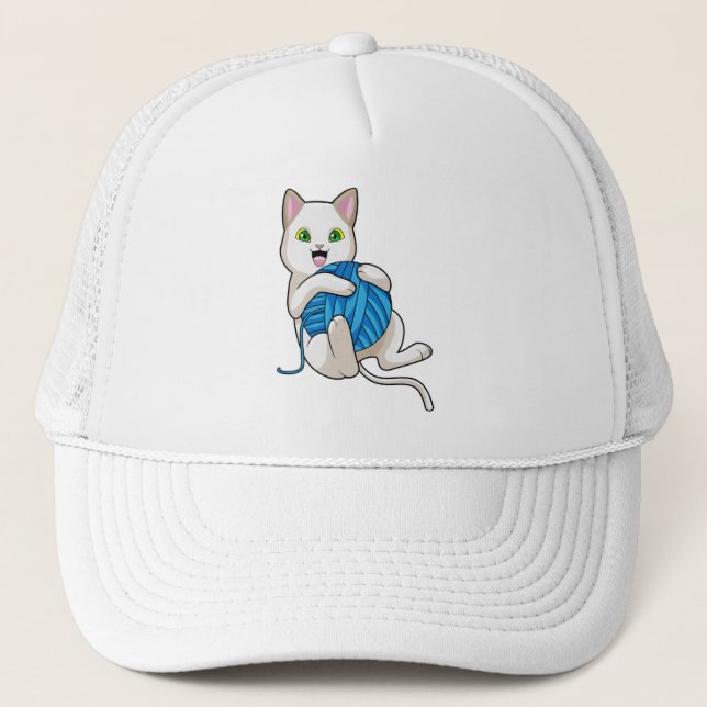 Cat Playing Wool Trucker Hat (Front)
