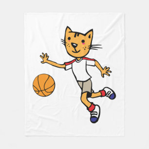 Cat Plays Basketball, Basketball Sports Jersey Fleece Blanket