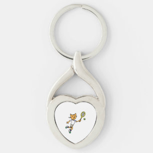 Cat plays tennis  key ring