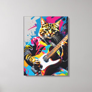 Cat plays the guitar, rock graffiti canvas print