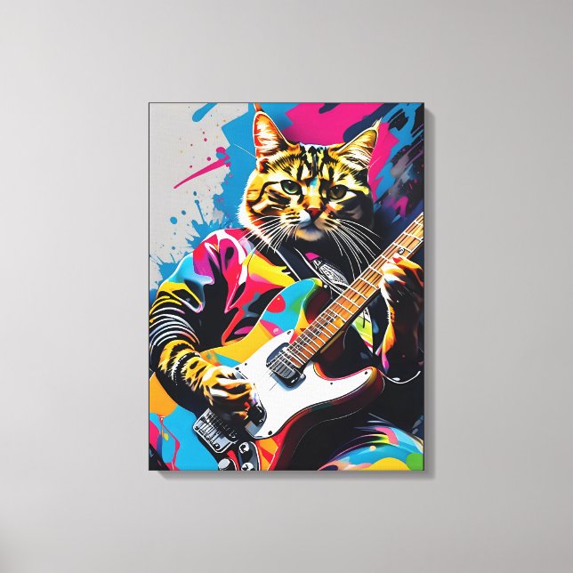 Cat plays the guitar, rock graffiti canvas print (Front)