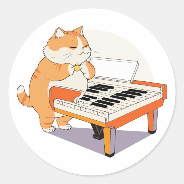 Cat Plays The Piano Classic Round Sticker (Front)