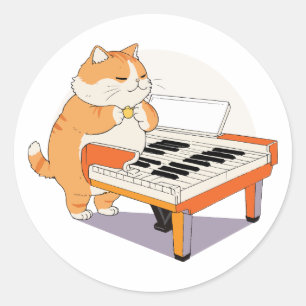 Cat Plays The Piano Classic Round Sticker