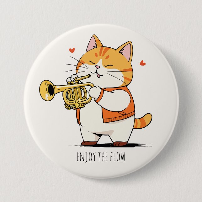 Cat Plays The Trumpet 7.5 Cm Round Badge (Front)