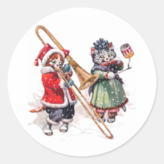 Cat Plays Trombone in the Snow Classic Round Sticker