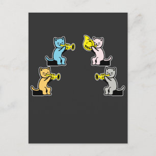 Cat plays trumpet trombone postcard