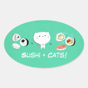 Cat plus Sushi equals Cuteness! Oval Sticker
