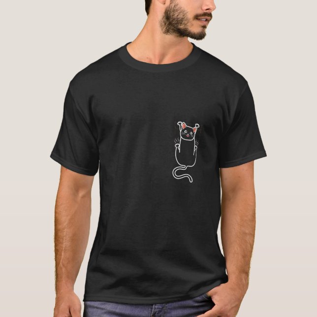 Cat Pocket Kitten black T-Shirt (Front)