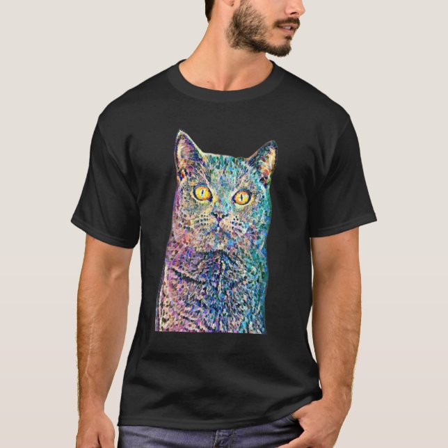 Cat  Pointillism Filter Cat Owner T-Shirt (Front)