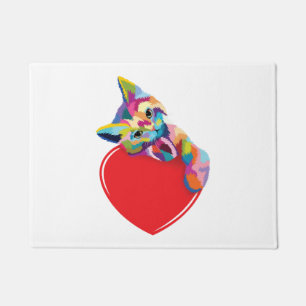 Cat Pop Art Style Kitty On A Heart Doormat
