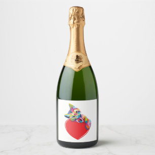 Cat Pop Art Style Kitty On A Heart Sparkling Wine Label
