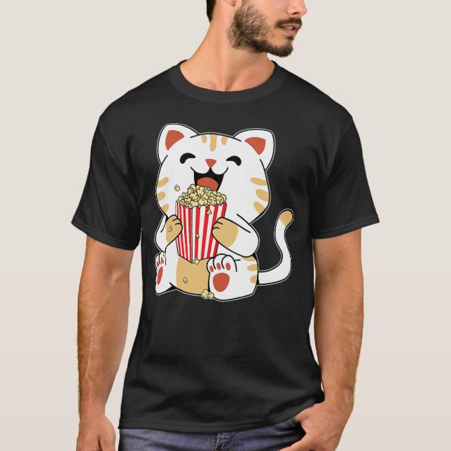 Cat Popcorn Kids Cute Funny Movie Night T-Shirt (Front)