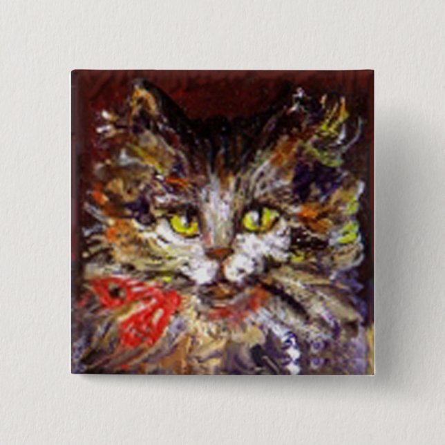 CAT PORTRAIT 15 CM SQUARE BADGE (Front)