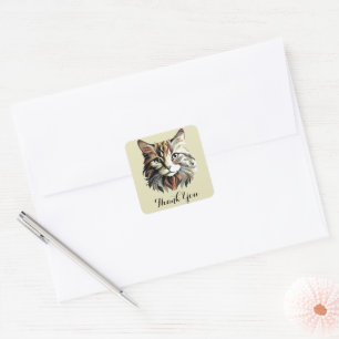 Cat Portrait Art Design Thank You Square Sticker