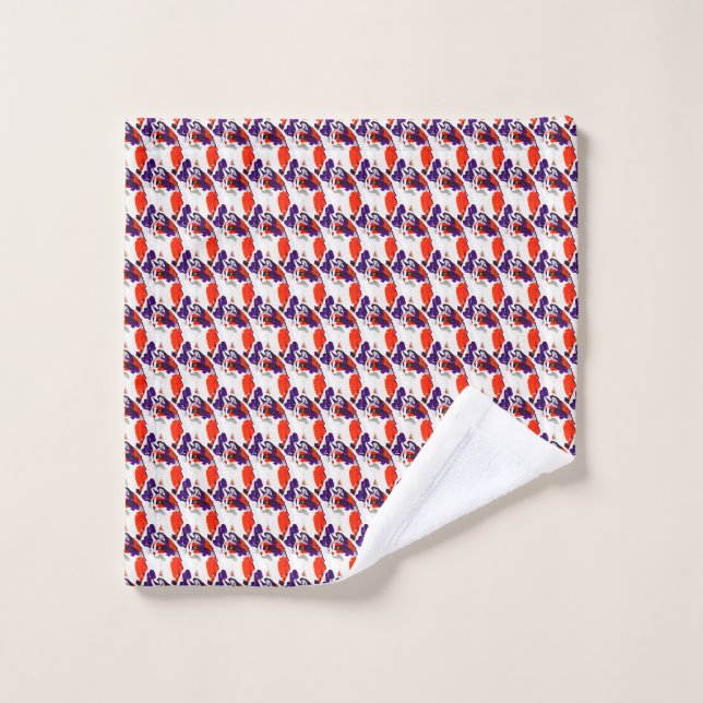 Cat Portrait – Bold Graphic Art Orange and Violet Bath Towel Set (Wash Cloth)