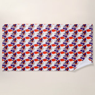Cat Portrait – Bold Graphic Art Orange and Violet Beach Towel
