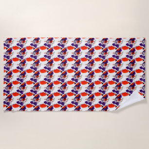 Cat Portrait – Bold Graphic Art Orange and Violet Beach Towel