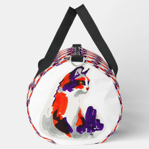 Cat Portrait – Bold Graphic Art Orange and Violet Duffle Bag