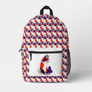 Cat Portrait – Bold Graphic Art Orange and Violet Printed Backpack