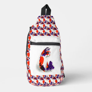 Cat Portrait – Bold Graphic Art Orange and Violet Sling Bag