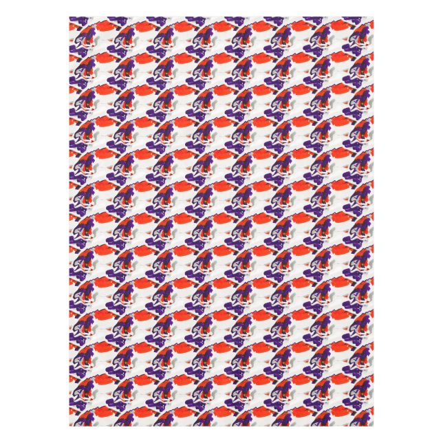 Cat Portrait – Bold Graphic Art Orange and Violet Tablecloth (Front)