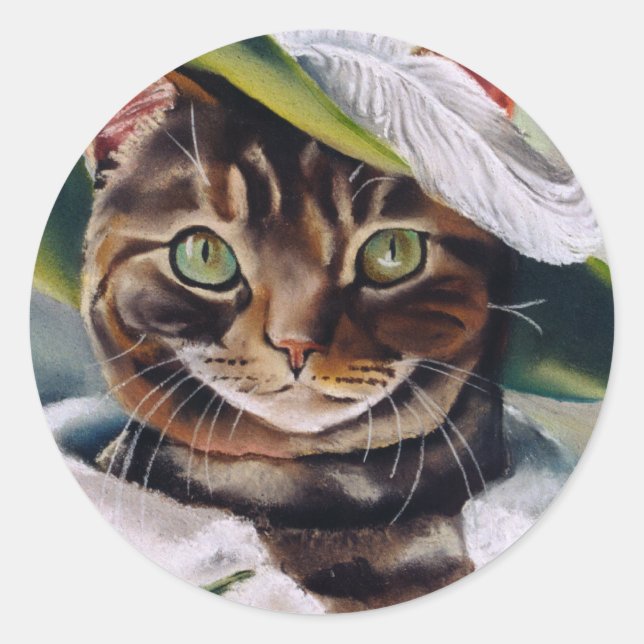 Cat Portrait Classic Round Sticker (Front)