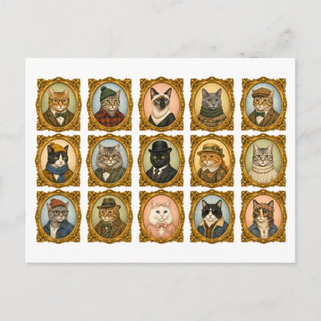 Cat Portrait Collage Postcard (Front)