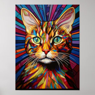Cat Portrait Colorful Psychedelic Stained Glass Ar Poster