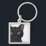 Cat, Portrait of Gus Key Ring<br><div class="desc">Cat,  Portrait of Gus by Fabfunky. Features an upclose image of a cute black cat. | 191548D</div>