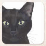 Cat, Portrait of Gus Square Paper Coaster<br><div class="desc">Cat,  Portrait of Gus by Fabfunky. Features an upclose image of a cute black cat. | 191548D</div>