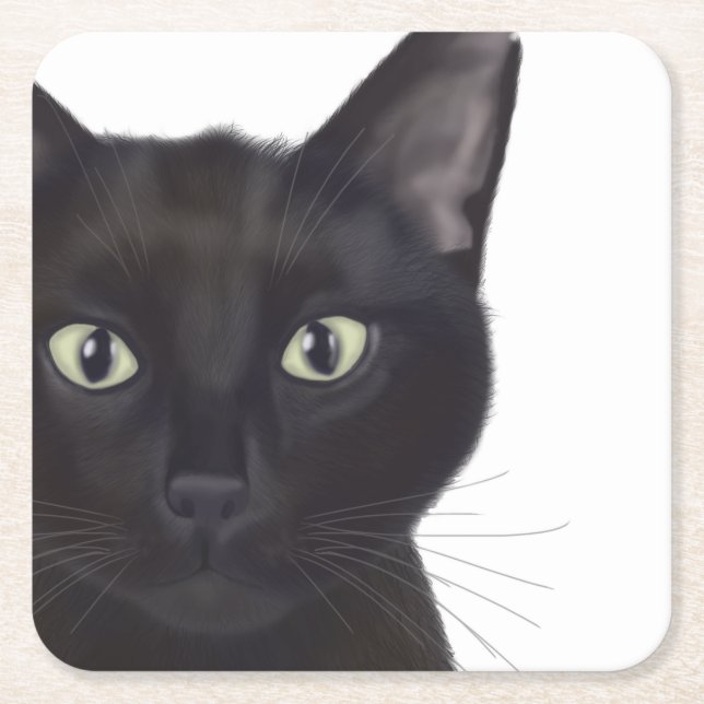 Cat, Portrait of Gus Square Paper Coaster (Front)
