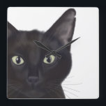 Cat, Portrait of Gus Square Wall Clock<br><div class="desc">Cat,  Portrait of Gus by Fabfunky. Features an upclose image of a cute black cat. | 191548D</div>