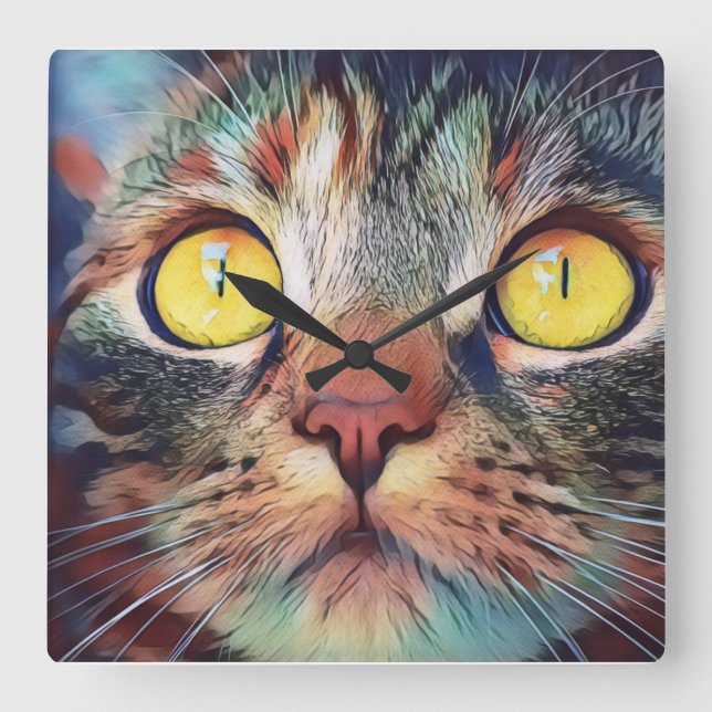 Cat Portrait Painting Acrylic Wall Clock (Front)