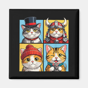 Cat Portrait Pop Art Cats Cute Colour Block Funny Magnet