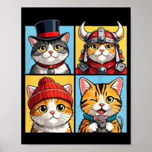 Cat Portrait Pop Art Cats Cute Colour Block Funny Poster