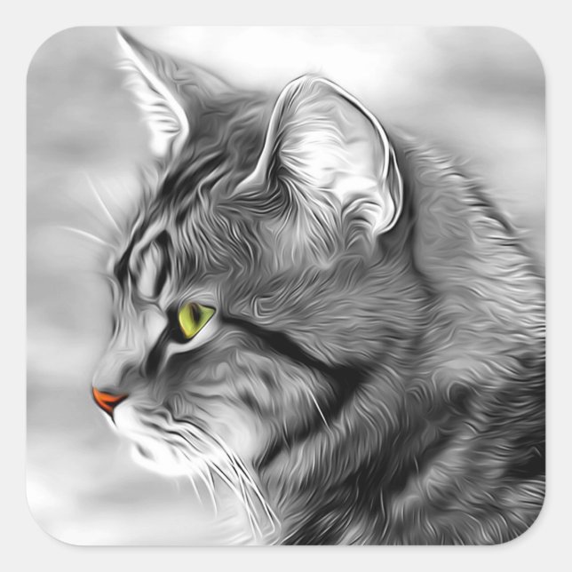 Cat Portrait Square Sticker (Front)