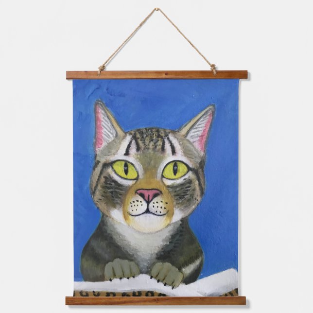 Cat Portrait Wood Topped Wall Tapestry (Front)