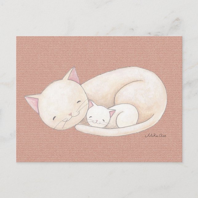 Cat postcard Cat Mum & Baby Art Postcard Cute Cat (Front)