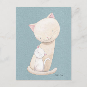 Cat postcard Cat Mum & Baby Chic Cat Art Postcard