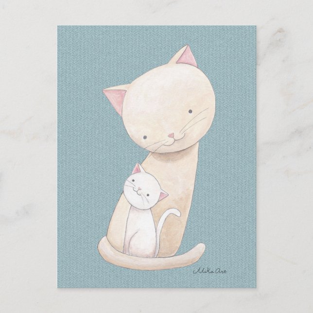 Cat postcard Cat Mum & Baby Chic Cat Art Postcard (Front)