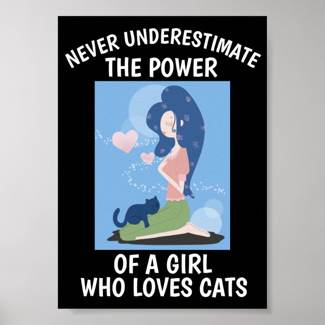 CAT POSTER NEVER UNDERESTIMATE A GIRL WHO LOVES... (Front)