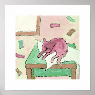 cat poster on table