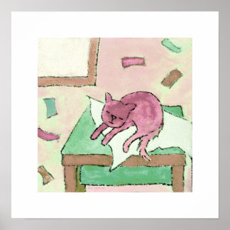 cat poster on table