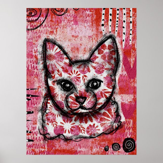Cat Poster Orange Hot Pink - Bright Kitty (Front)