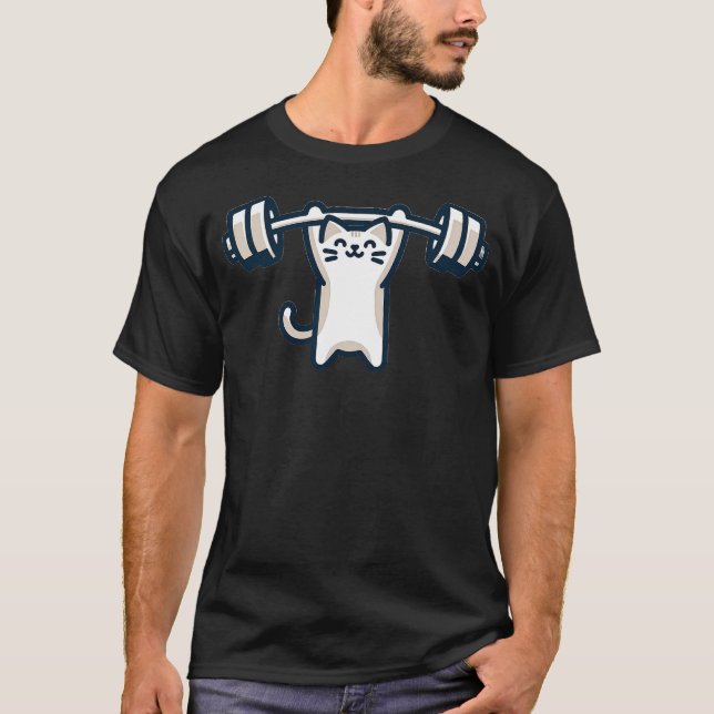 Cat Powerlifting Weightlifting Gym Workout T-Shirt (Front)