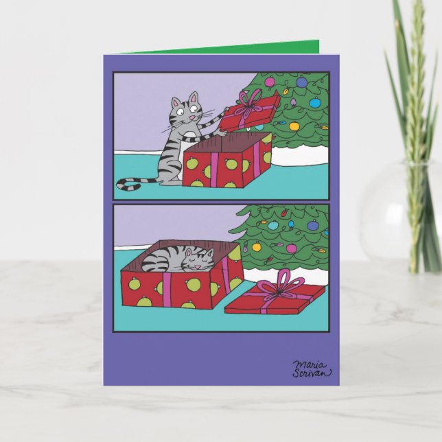 Cat Present Merry Christmas Card (Front)